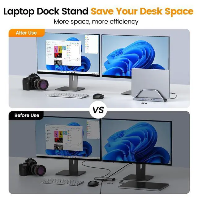 Alt view image 6 of 7 - 14-in-1 MacBook Pro/Air Docking Station Dual 4K Monitor, Laptop Docking Station Stand for MacBook M1-M5/Neo, Driver-Based, USB C Dock with 65W Power Adapter, 2 HDMI,VGA, 5Gbps USB, RJ45