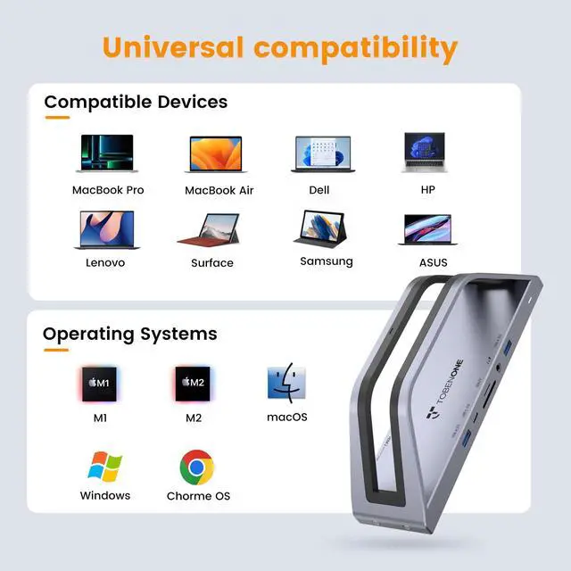 Alt view image 7 of 7 - 14-in-1 MacBook Pro/Air Docking Station Dual 4K Monitor, Laptop Docking Station Stand for MacBook M1-M5/Neo, Driver-Based, USB C Dock with 65W Power Adapter, 2 HDMI,VGA, 5Gbps USB, RJ45
