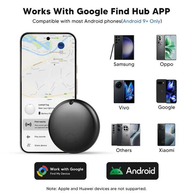 Alt view image 2 of 6 - Air Tags for Android,Air Tags-4 Pack Android Tracker Tags,1 Year Battery Life,Google Find Trackers for Google'S Find Hub App Luggage Tracker for Keys, Luggage,etc.(Black, 4 Pack)