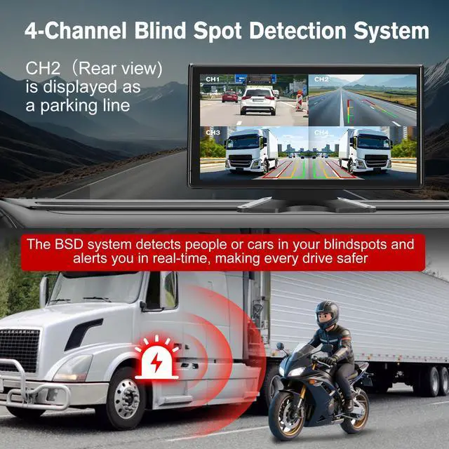 Alt view image 5 of 7 - 10.36'' Touch Screen Wired RV Truck Backup Camera System with 4 Cameras | Included 64GB Card, 1080P IP69 Waterproof IR Night Vision Dash Cam, 4CH DVR Loop Recording with BSD for Semi-Truck Horse