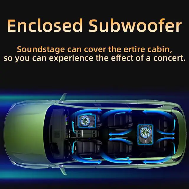 Alt view image 7 of 7 - Upgraded 1600W Car Subwoofer, 10" Ultra-Thin Under-Seat Sub with Built-in Amplifier, (LPF/Gain/Bass Boost) LED Ambient Lights, Independent Bass Knob, Distortion-Free Deep BassGreen