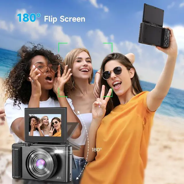 Alt view image 4 of 7 - 5K Vlogging Digital Camera for Beginners,80MP Travel Camera for Photography with 32GB Card,18X Zoom Portable Compact Camera with 180° Flip Screen,Waterproof Point and Shoot Camera for Teen,Ideal Gift