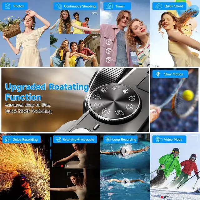 Alt view image 6 of 7 - 5K Vlogging Digital Camera for Beginners,80MP Travel Camera for Photography with 32GB Card,18X Zoom Portable Compact Camera with 180° Flip Screen,Waterproof Point and Shoot Camera for Teen,Ideal Gift