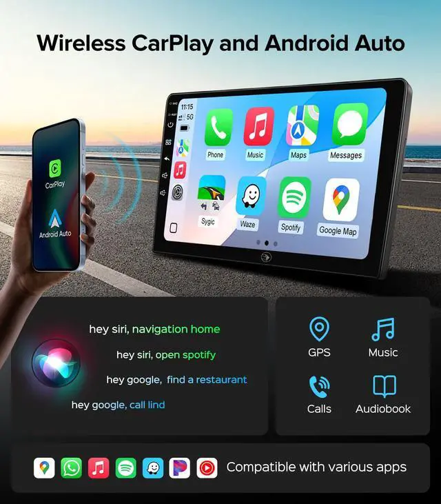 Alt view image 3 of 7 - 10" Wireless CarPlay Radio for Toyota Camry 2015-2017 (LE/SE/XLE) | QLED screen for safe daily commutes. 64GB ROM offline maps, Retain 1080P back up camera & Steering wheel control