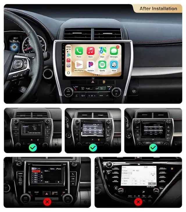 Alt view image 2 of 7 - 10" Wireless CarPlay Radio for Toyota Camry 2015-2017 (LE/SE/XLE) | QLED screen for safe daily commutes. 64GB ROM offline maps, Retain 1080P back up camera & Steering wheel control
