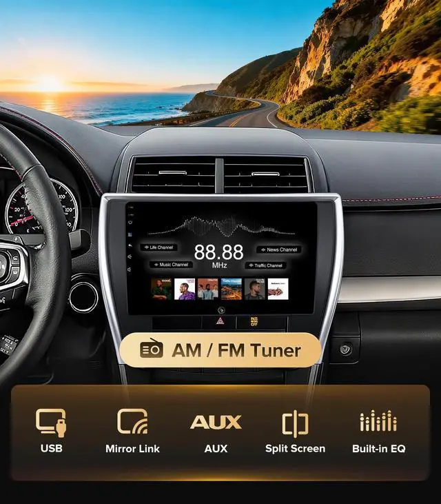 Alt view image 7 of 7 - 10" Wireless CarPlay Radio for Toyota Camry 2015-2017 (LE/SE/XLE) | QLED screen for safe daily commutes. 64GB ROM offline maps, Retain 1080P back up camera & Steering wheel control