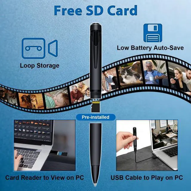Alt view image 4 of 5 - 1080P HD Mini Body Camera Pen, Nanny Cam Video Recorder with Motion Detection for Meetings and Personal Security (32GB)
