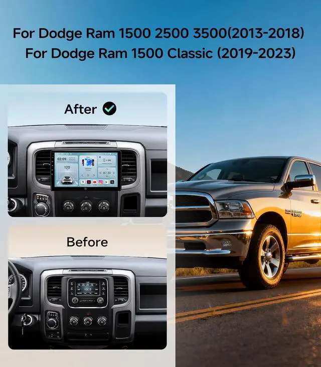 Alt view image 2 of 7 - Car Radio for Dodge Ram 1500 2500 3500 13-18, Wireless CarPlay Android Auto | 10.2" IPS HD Stereo touchscreen, 5G WiFi GPS navigation, phone link, Bluetooth, AM FM SWC, 1080P backup camera