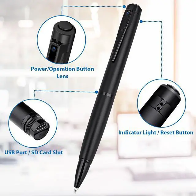 Alt view image 3 of 5 - 1080P HD Mini Body Camera Pen, Nanny Cam Video Recorder with Motion Detection for Meetings and Personal Security (32GB)