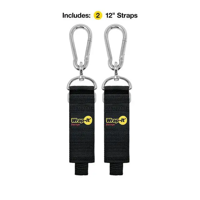 Alt view image 2 of 7 - Hook 'n Hang Straps - 12" (2-Pack) Black | Carabiner Straps to Use as Extension Cord Holder Heavy Duty Straps with Hooks for Cord Storage or Garden Hose Strap