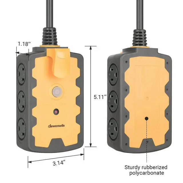 Alt view image 7 of 7 - 6-Outlet Heavy Duty Power Strip, 25FT Extension Cord, ETL Listed | 14/3C Gauge, SJTW, 15A Circuit Breaker, Industrial Power Strip for Garage, Workshop, Indoor Outdoor Lights, ETL Listed