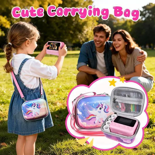 Alt view image 2 of 7 - Kids Instant Print Camera with Carrying Bag, 1080P HD Girl Camera with 4 Print Paper Rolls, Color Pens & 32GB Card, Christmas Birthday Gifts Kids Girl Toys for 3-12 Years Old (Pink)