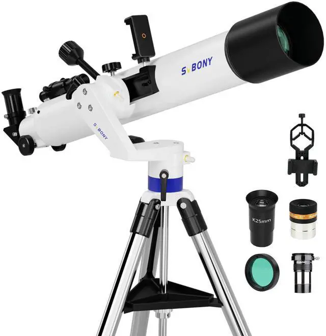 Main image of SV520 Telescope for Adults, 90mm Aperture 800mm Focal Length, Metal | Refractor with Alt-Azimuth Mount, Telescope Kit for Beginners, with PL10, K25 Eyepieces, Barlow Len, Moon filter Phone Mount