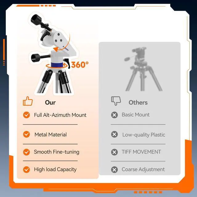 Alt view image 6 of 7 - SV520 Telescope for Adults, 90mm Aperture 800mm Focal Length, Metal | Refractor with Alt-Azimuth Mount, Telescope Kit for Beginners, with PL10, K25 Eyepieces, Barlow Len, Moon filter Phone Mount