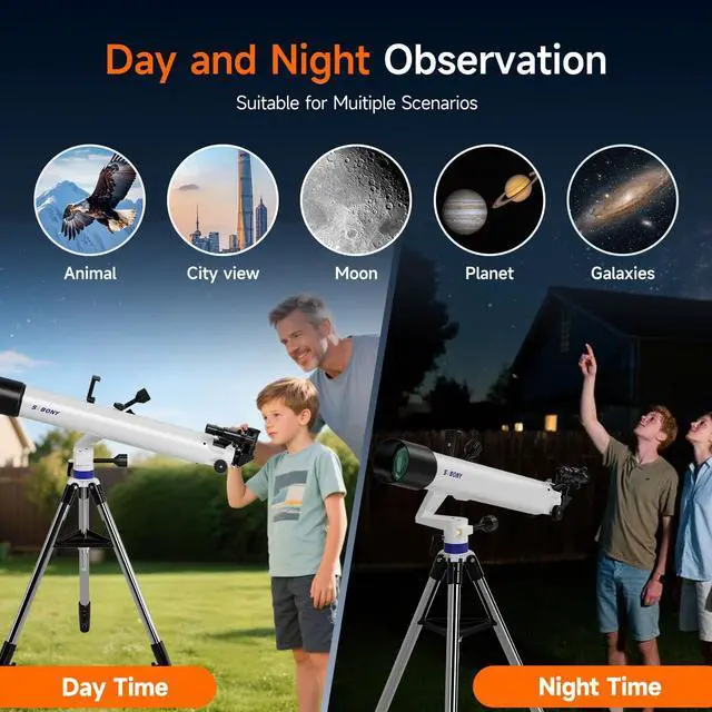Alt view image 7 of 7 - SV520 Telescope for Adults, 90mm Aperture 800mm Focal Length, Metal | Refractor with Alt-Azimuth Mount, Telescope Kit for Beginners, with PL10, K25 Eyepieces, Barlow Len, Moon filter Phone Mount