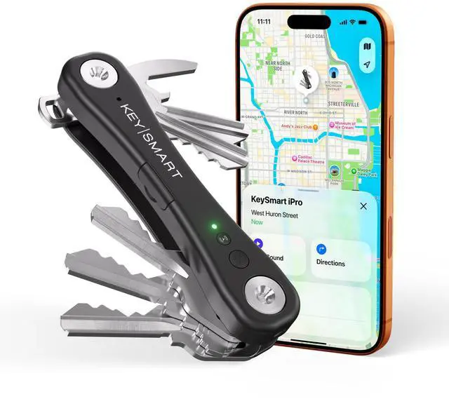 Main image of KeySmart iPro - Key Finder Locator with Sound, Keychain Key Holder, Apple Find My App Compatible, Key Organizer, Compact Clutter-Free Key Chain Tracker, Rechargeable Battery (Up to 14 Keys, Black)