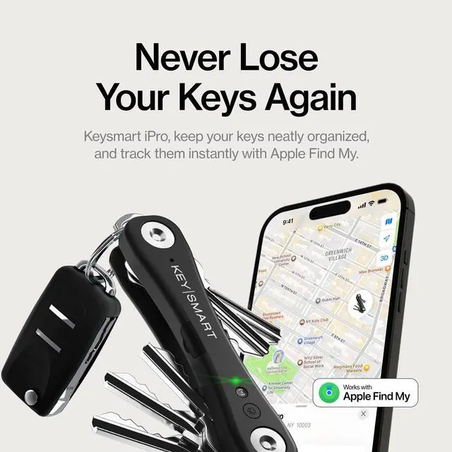 Alt view image 2 of 7 - KeySmart iPro - Key Finder Locator with Sound, Keychain Key Holder, Apple Find My App Compatible, Key Organizer, Compact Clutter-Free Key Chain Tracker, Rechargeable Battery (Up to 14 Keys, Black)