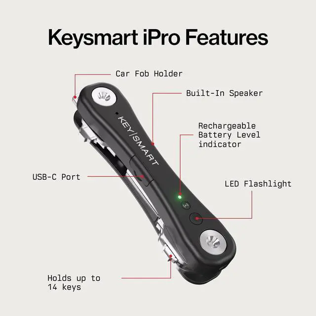 Alt view image 3 of 7 - KeySmart iPro - Key Finder Locator with Sound, Keychain Key Holder, Apple Find My App Compatible, Key Organizer, Compact Clutter-Free Key Chain Tracker, Rechargeable Battery (Up to 14 Keys, Black)