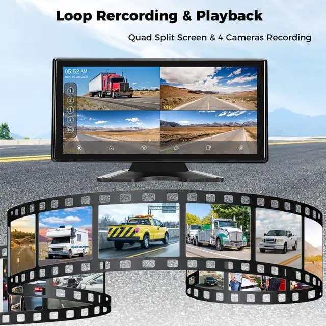 Alt view image 6 of 7 - Truck RV Camera System with CarPlay & Android Auto,10.36'' Touch Screen with Recording & Voice Control & Navigation, 4 HD1080P IR Wired Rearview Backup Camera for Semi Trucks, RVs, Trailers