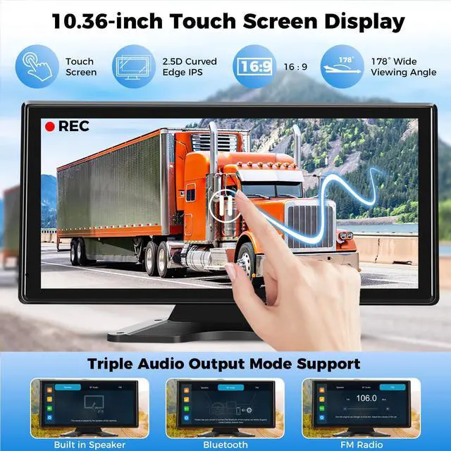 Alt view image 7 of 7 - Truck RV Camera System with CarPlay & Android Auto,10.36'' Touch Screen with Recording & Voice Control & Navigation, 4 HD1080P IR Wired Rearview Backup Camera for Semi Trucks, RVs, Trailers