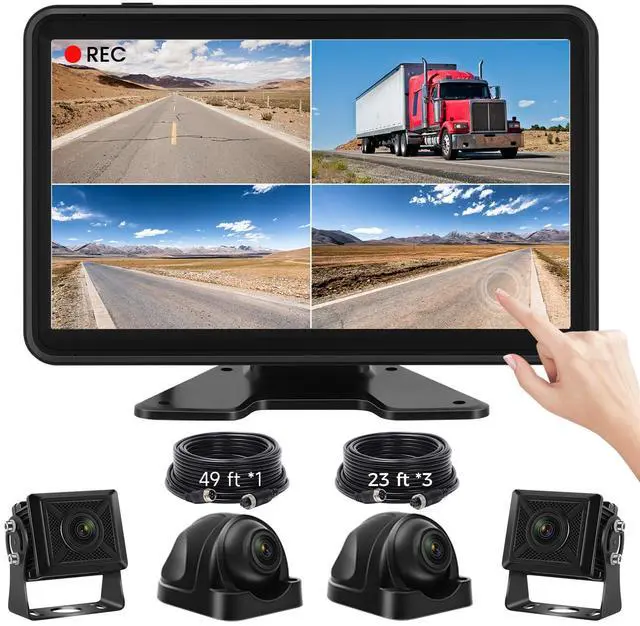 Main image of Wired Backup Camera System with 10.1" Touch Monitor, 4 HD 1080P Rear View& Side View Cameras, 4 Split Screen, Night Vision, IP68 Waterproof Back up Camera for Truck/RV/Trailer/Bus/Tractor