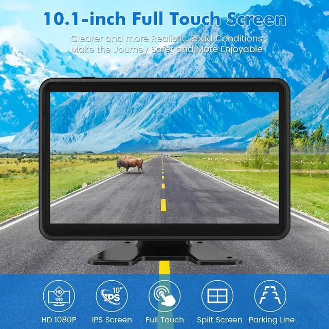 Alt view image 2 of 7 - Wired Backup Camera System with 10.1" Touch Monitor, 4 HD 1080P Rear View& Side View Cameras, 4 Split Screen, Night Vision, IP68 Waterproof Back up Camera for Truck/RV/Trailer/Bus/Tractor