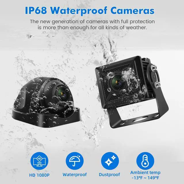Alt view image 3 of 7 - Wired Backup Camera System with 10.1" Touch Monitor, 4 HD 1080P Rear View& Side View Cameras, 4 Split Screen, Night Vision, IP68 Waterproof Back up Camera for Truck/RV/Trailer/Bus/Tractor