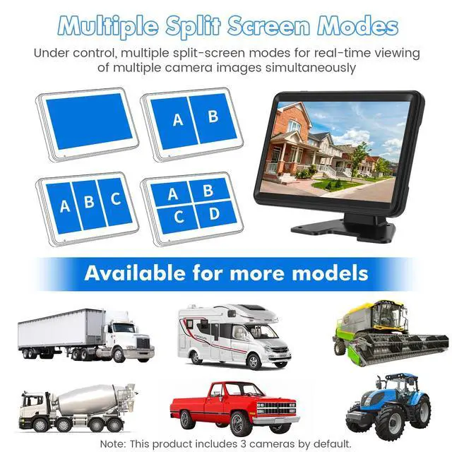 Alt view image 5 of 7 - Wired Backup Camera System with 10.1" Touch Monitor, 4 HD 1080P Rear View& Side View Cameras, 4 Split Screen, Night Vision, IP68 Waterproof Back up Camera for Truck/RV/Trailer/Bus/Tractor
