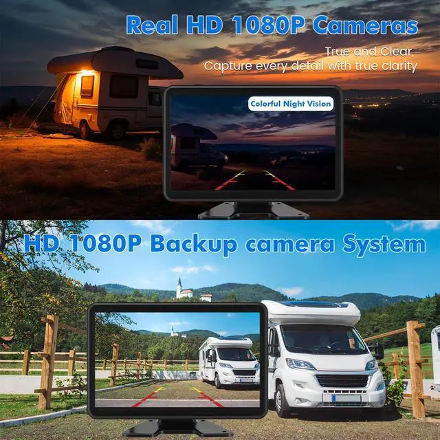 Alt view image 6 of 7 - Wired Backup Camera System with 10.1" Touch Monitor, 4 HD 1080P Rear View& Side View Cameras, 4 Split Screen, Night Vision, IP68 Waterproof Back up Camera for Truck/RV/Trailer/Bus/Tractor