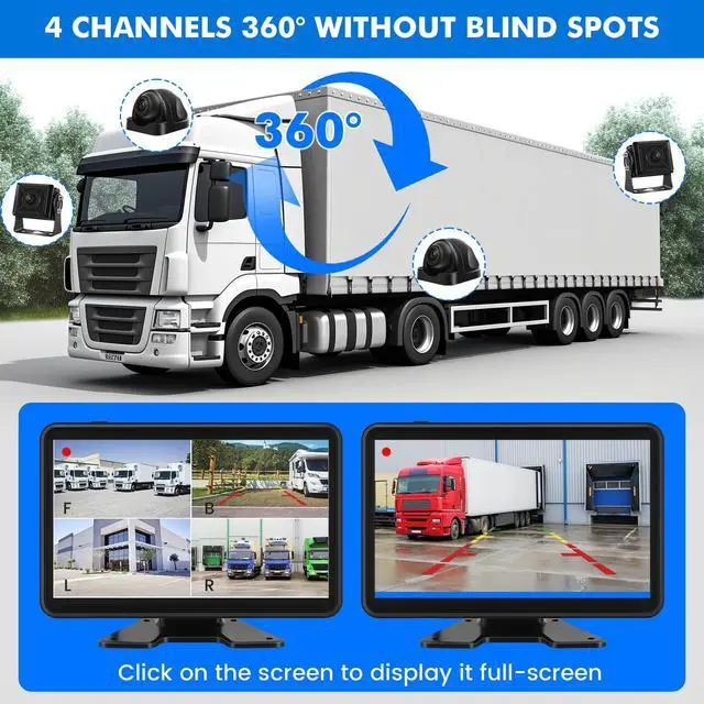 Alt view image 7 of 7 - Wired Backup Camera System with 10.1" Touch Monitor, 4 HD 1080P Rear View& Side View Cameras, 4 Split Screen, Night Vision, IP68 Waterproof Back up Camera for Truck/RV/Trailer/Bus/Tractor