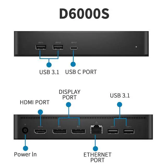Alt view image 2 of 5 - Dell D6000S Docking Station, Performance Universal Dock with USB-C/USB-A PowerShare Options, Connect Upto Three 4K Displays with 130W Adapter + HDMI Cable + DisplayPort Cable