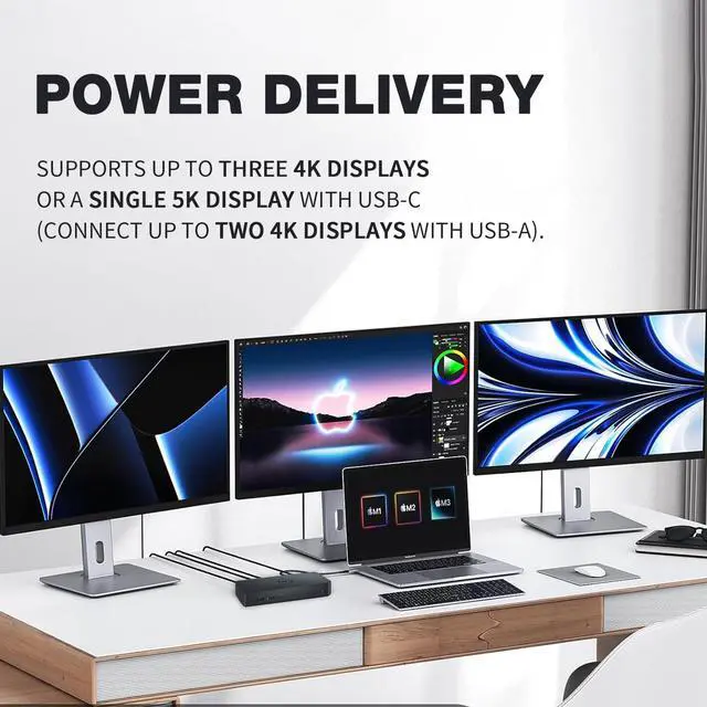 Alt view image 3 of 5 - Dell D6000S Docking Station, Performance Universal Dock with USB-C/USB-A PowerShare Options, Connect Upto Three 4K Displays with 130W Adapter + HDMI Cable + DisplayPort Cable