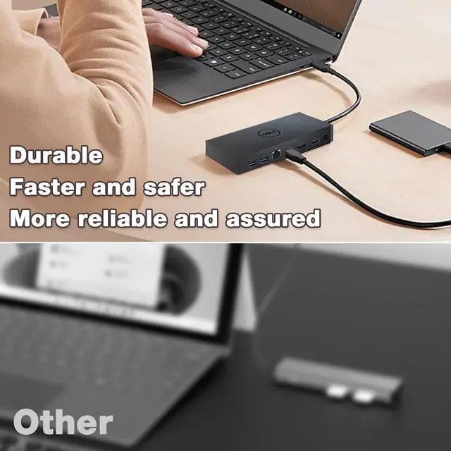 Alt view image 4 of 5 - Dell D6000S Docking Station, Performance Universal Dock with USB-C/USB-A PowerShare Options, Connect Upto Three 4K Displays with 130W Adapter + HDMI Cable + DisplayPort Cable