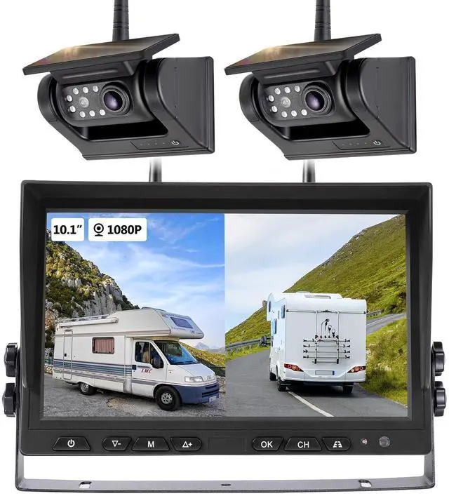 Main image of 10.1" - 2 Magnetic Solar Wireless Backup Camera, HD 1080P DVR Monitor, Dual RV Cameras System for Hitch Towing RV Camper Trailer, IR Night Vision, Rechargeable Battery, Type-C Charging, SR2