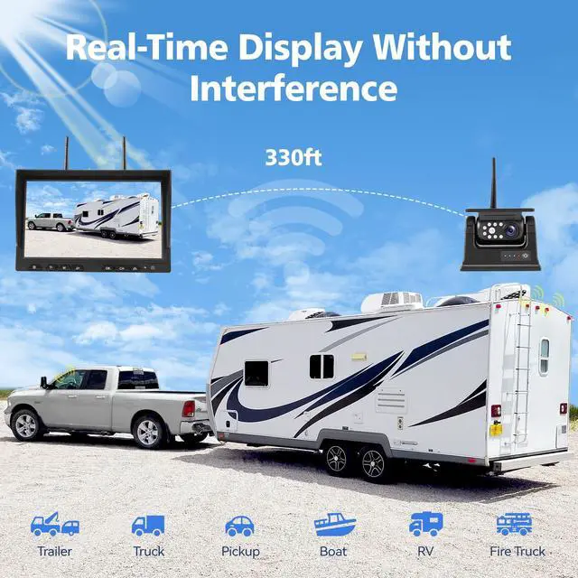 Alt view image 3 of 7 - 10.1" - 2 Magnetic Solar Wireless Backup Camera, HD 1080P DVR Monitor, Dual RV Cameras System for Hitch Towing RV Camper Trailer, IR Night Vision, Rechargeable Battery, Type-C Charging, SR2