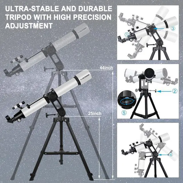 Alt view image 4 of 7 - Telescope for Adults High Powered, 90mm Aperture 1000mm Refractor Telescopes for Adults Astronomy Telescopio with High Precision Adjustment, Ultra-Stable Vertisteel AZ Mount Base Tripod, Phone Adapte