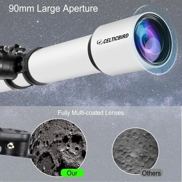 Alt view image 5 of 7 - Telescope for Adults High Powered, 90mm Aperture 1000mm Refractor Telescopes for Adults Astronomy Telescopio with High Precision Adjustment, Ultra-Stable Vertisteel AZ Mount Base Tripod, Phone Adapte