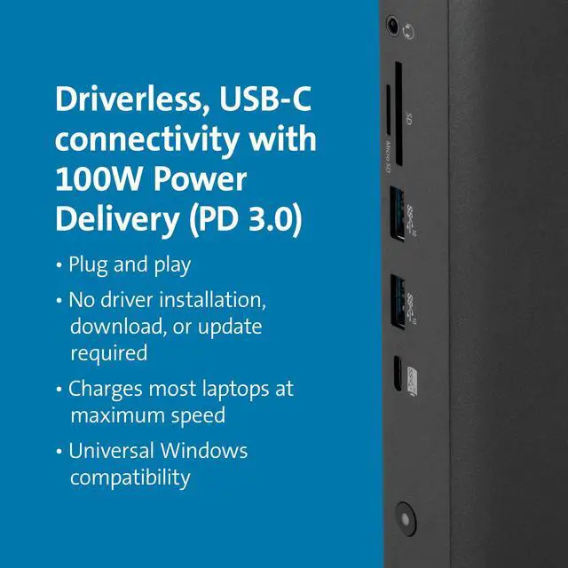 Alt view image 2 of 6 - Triple Display USB-C Docking Station for Dell, HP, Lenovo, Acer, ASUS, Razer, Surface - Triple 4K Video, 100W PD (K37060NA)
