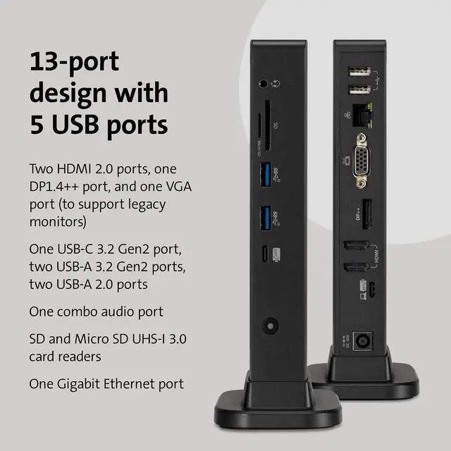 Alt view image 3 of 6 - Triple Display USB-C Docking Station for Dell, HP, Lenovo, Acer, ASUS, Razer, Surface - Triple 4K Video, 100W PD (K37060NA)