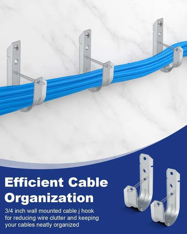 Alt view image 4 of 7 - 2" 50 PCS Galvanized Steel J-Hooks | Heavy Duty Wall Mount Cable Support J Hook with Retainer Clip for Cable Management