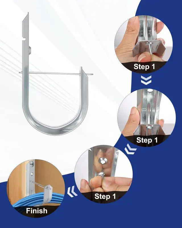 Alt view image 6 of 7 - 2" 50 PCS Galvanized Steel J-Hooks | Heavy Duty Wall Mount Cable Support J Hook with Retainer Clip for Cable Management