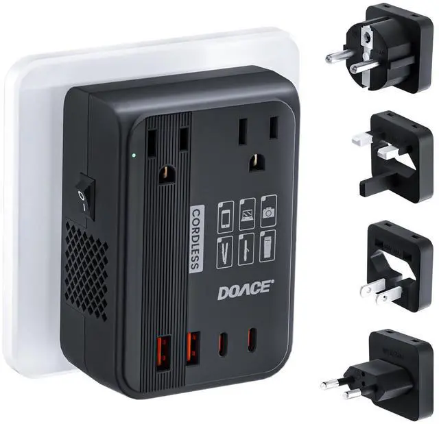 Main image of 350W 220V to 110V Voltage Converter with Travel Adapter, Black | 4 USB Ports, Works with Hair Straighteners & Curling Irons, UK/EU/US/AU Plug Compatibility