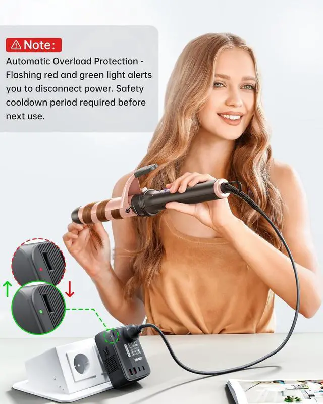 Alt view image 3 of 7 - 350W 220V to 110V Voltage Converter with Travel Adapter, Black | 4 USB Ports, Works with Hair Straighteners & Curling Irons, UK/EU/US/AU Plug Compatibility