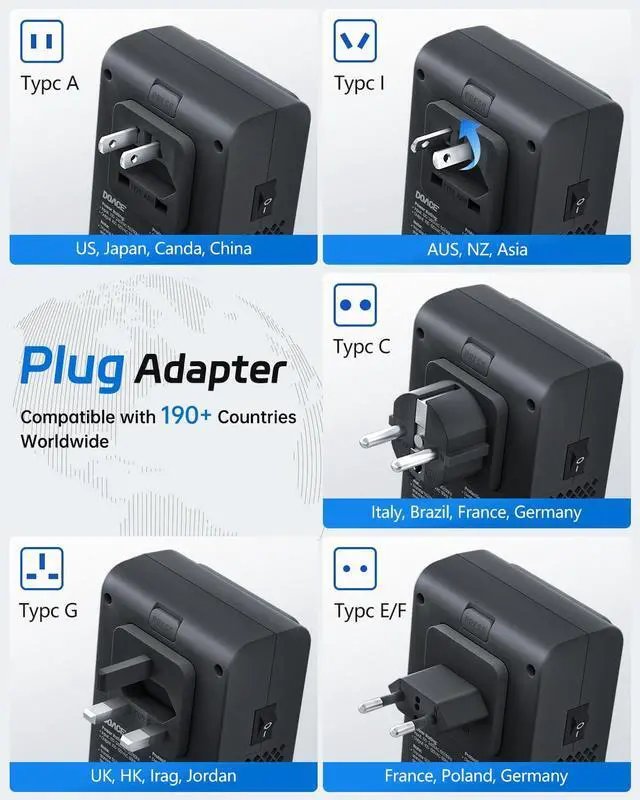 Alt view image 5 of 7 - 350W 220V to 110V Voltage Converter with Travel Adapter, Black | 4 USB Ports, Works with Hair Straighteners & Curling Irons, UK/EU/US/AU Plug Compatibility