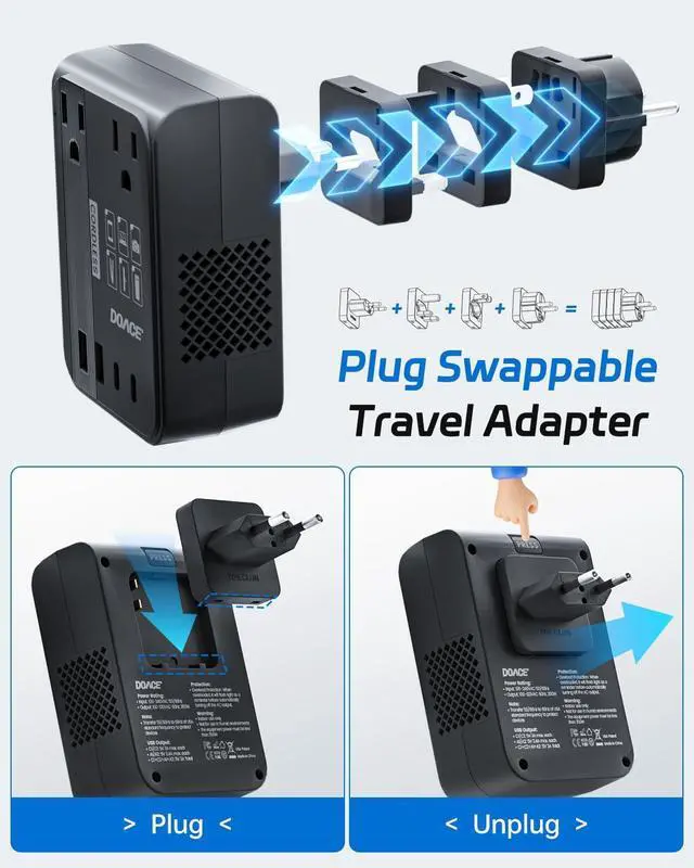 Alt view image 6 of 7 - 350W 220V to 110V Voltage Converter with Travel Adapter, Black | 4 USB Ports, Works with Hair Straighteners & Curling Irons, UK/EU/US/AU Plug Compatibility