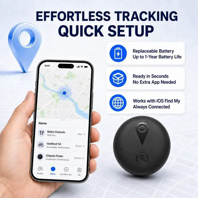 Alt view image 7 of 7 - Yinnovy GPS Tracker for Vehicles, Real-Time Tracking, No Monthly Fee | Tracker device for Vehicles, No SIM Card Needed, Works with iOS Find My, IP68 Waterproof, Magnetic GPS Locator
