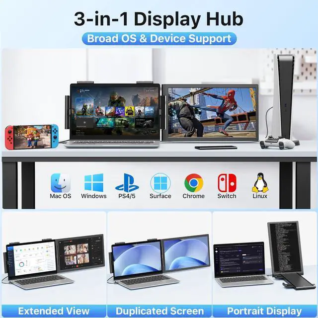 Alt view image 4 of 7 - Laptop Screen Extender, 14" FHD 1080P IPS Laptop Monitor Extender Dual Screen, Portable Monitor for Laptops 13.3-16.1" with USB-C/HDMI Port, Plug & Play for Windows/Mac/Android/Switch/PS5