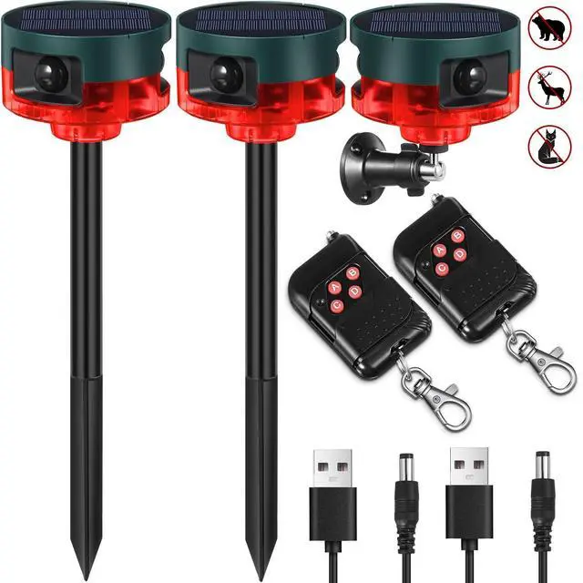 Main image of 2 Pack Solar Outdoor Motion Sensor Alarm-Dog Barking&Gunshot Sound Support Recording Animal Deterrent for Home Security, 13 Kinds of Sounds (Red)