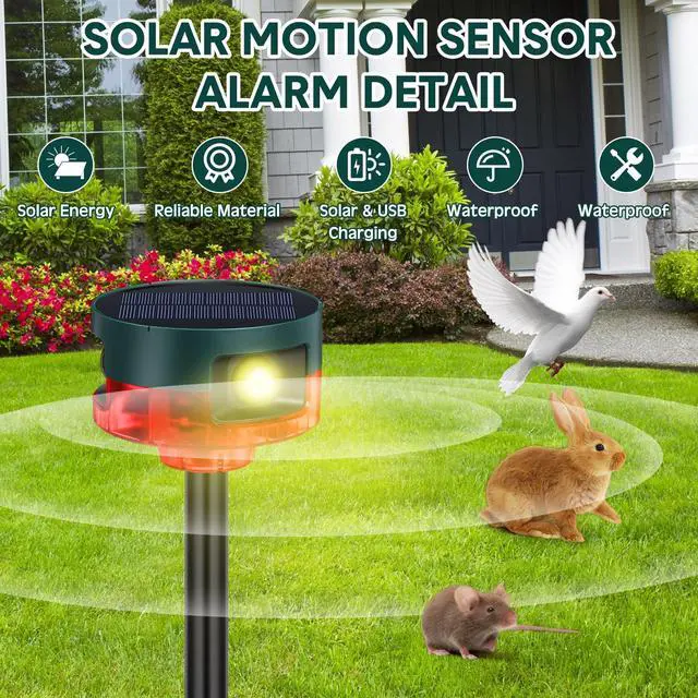 Alt view image 3 of 7 - 2 Pack Solar Outdoor Motion Sensor Alarm-Dog Barking&Gunshot Sound Support Recording Animal Deterrent for Home Security, 13 Kinds of Sounds (Red)