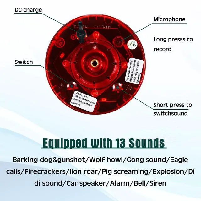 Alt view image 4 of 7 - 2 Pack Solar Outdoor Motion Sensor Alarm-Dog Barking&Gunshot Sound Support Recording Animal Deterrent for Home Security, 13 Kinds of Sounds (Red)